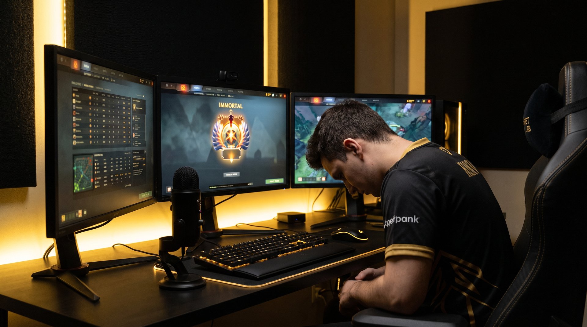 Professional Dota 2 booster at gaming setup Immortal rank
