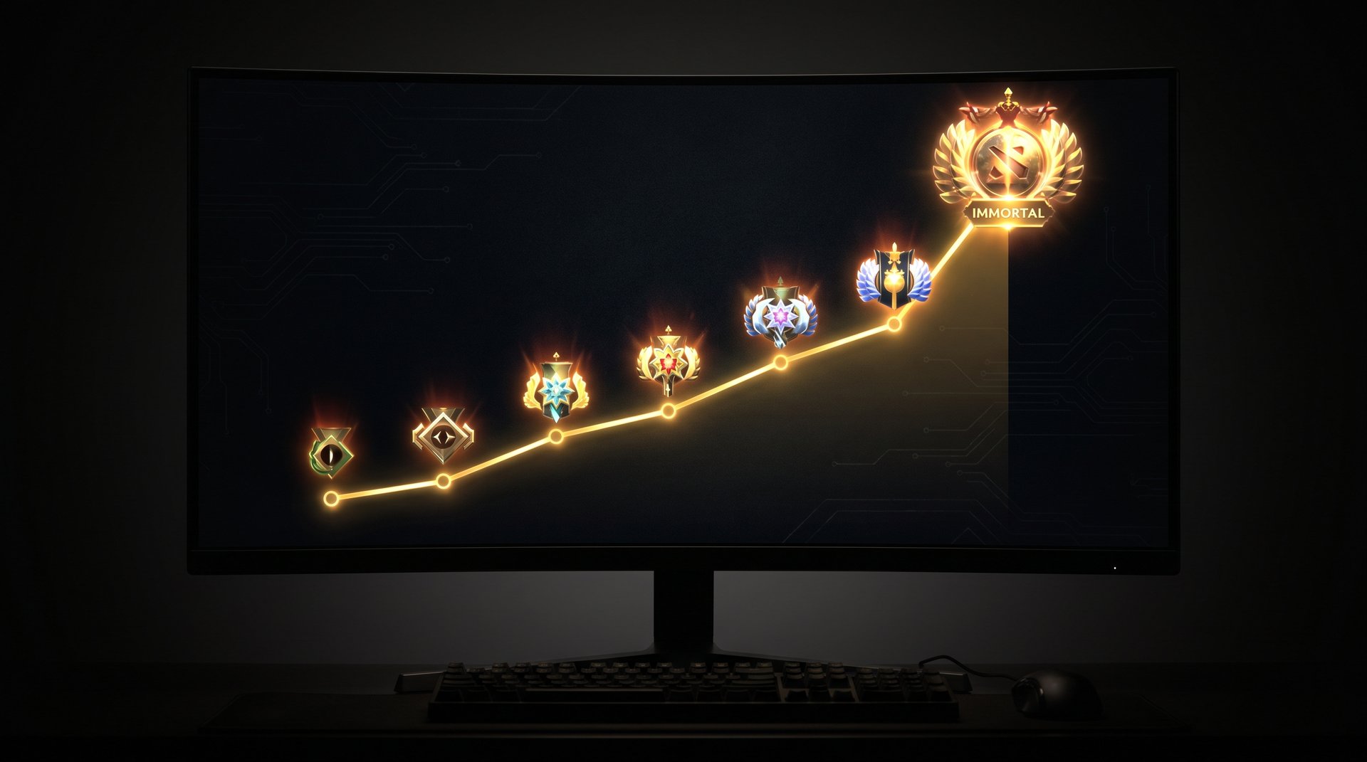 Dota 2 MMR rank progression chart showing climb from Herald to higher brackets