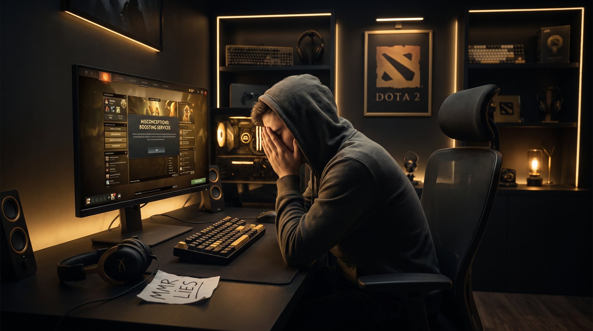 Dota 2 player researching boosting service myths and misconceptions
