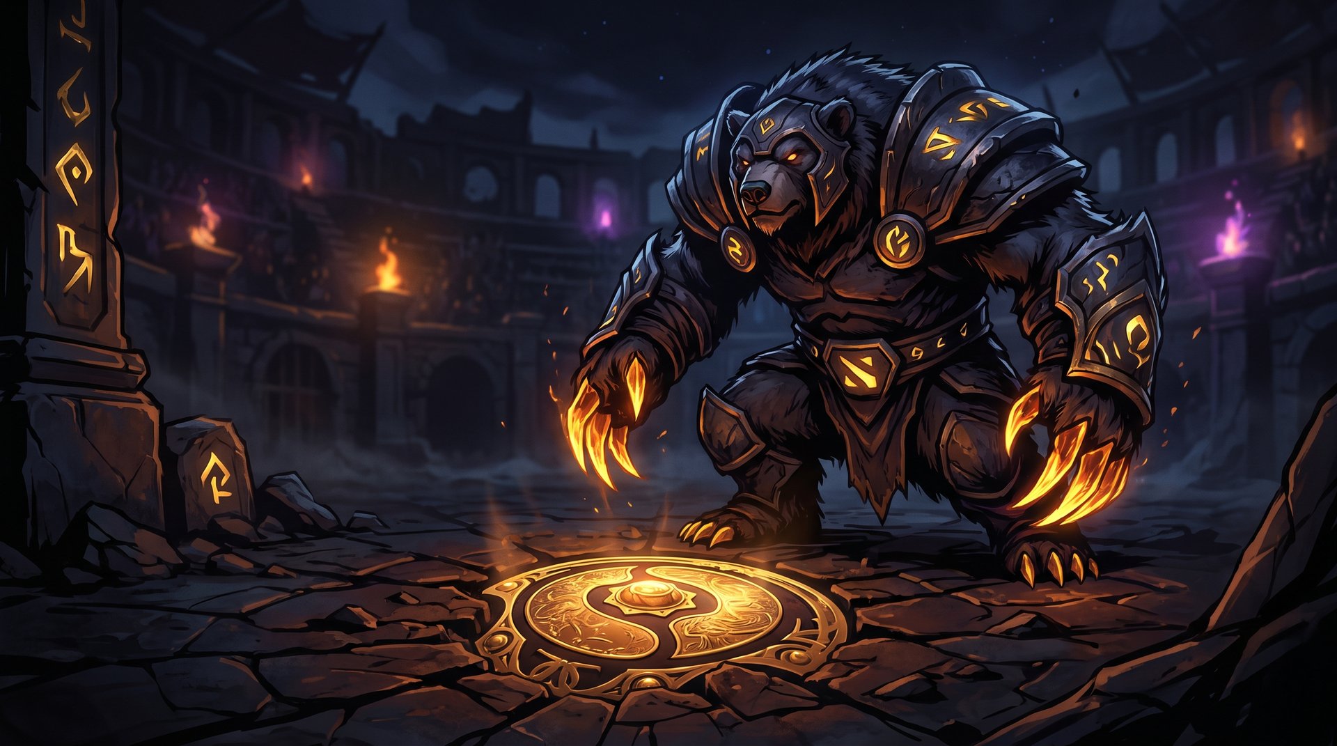 Ursa warrior hero glowing with golden claws preparing to solo Roshan in Dota 2