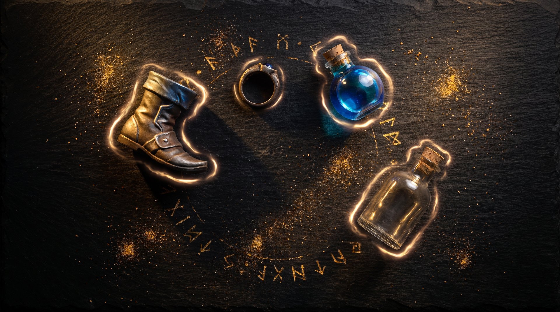 Dota 2 mana management items -- arcane boots soul ring clarity bottle arranged for comparison