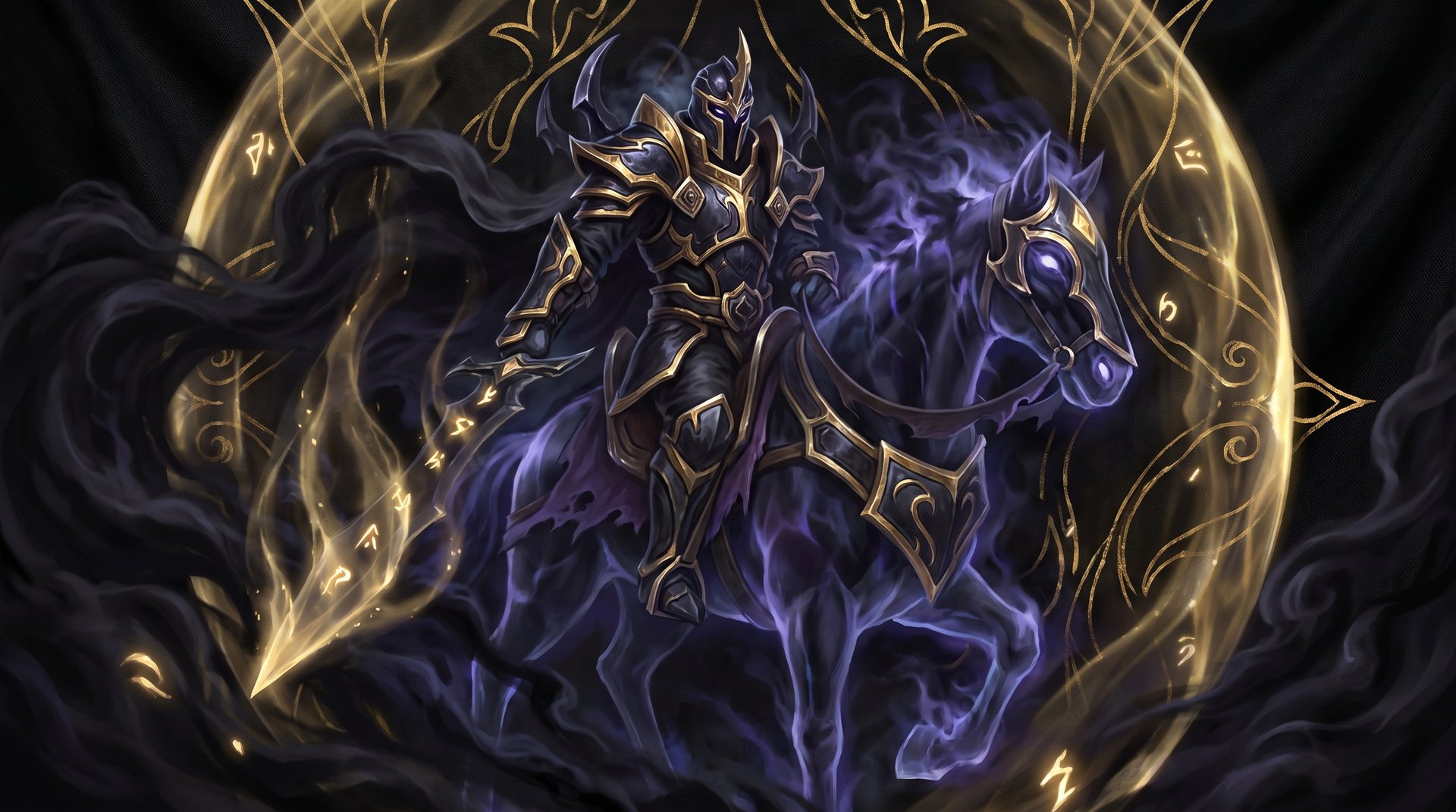 Abaddon Dota 2 hero riding spectral horse with golden shields