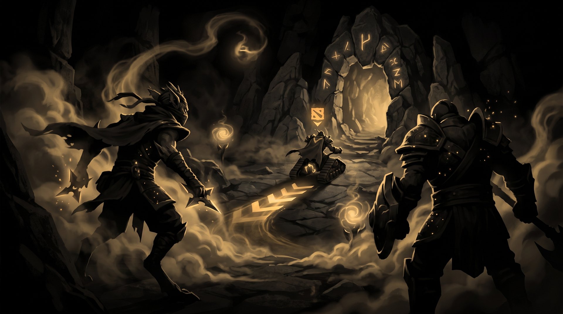 Bounty Hunter and an offlane ally collapsing on a tracked target near Roshan