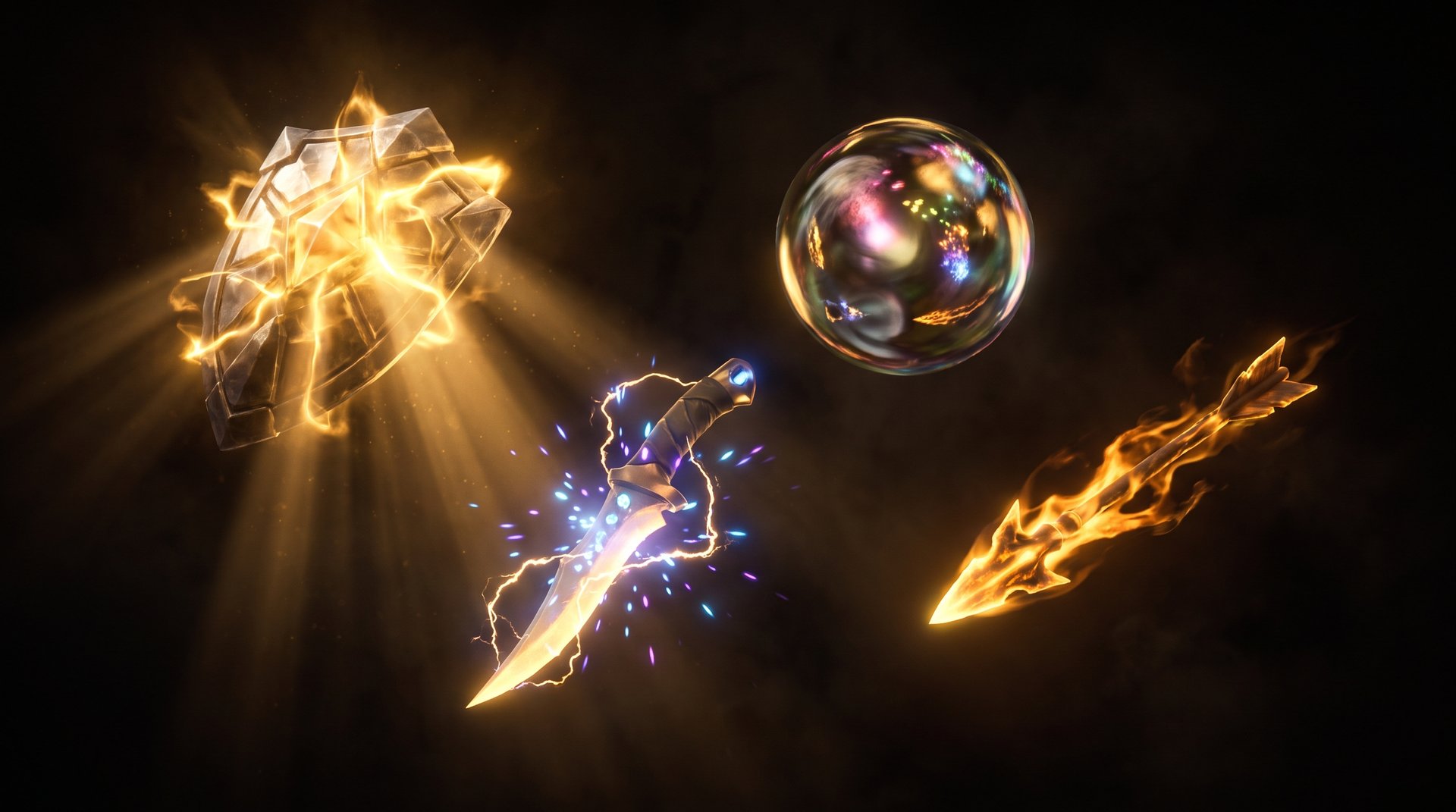 Dota 2 S-tier items Black King Bar Blink Dagger Lotus Orb glowing with power
