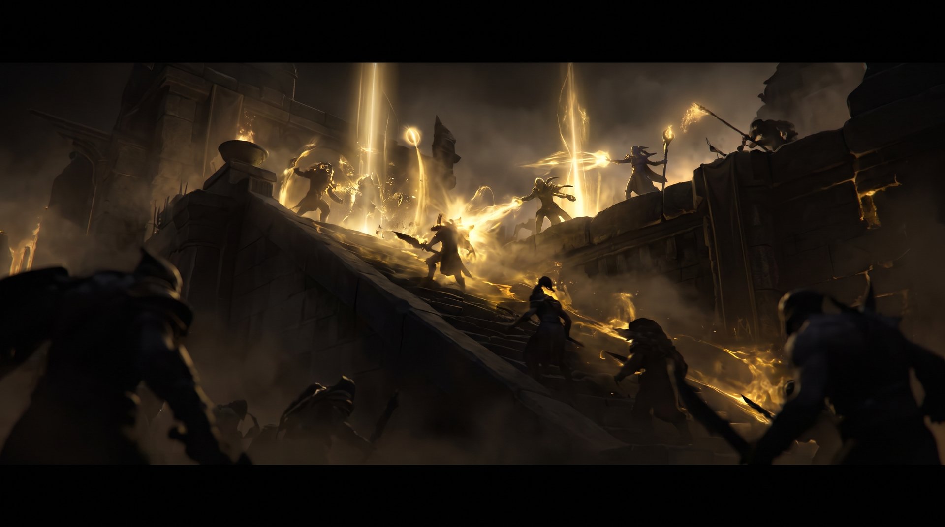 Dota 2 heroes defending high ground during a ranked siege