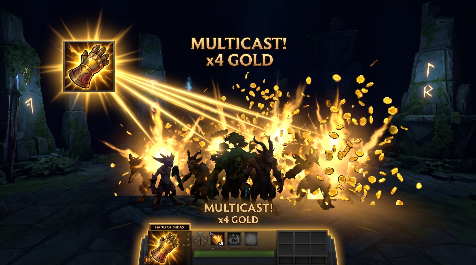 Hand of Midas multicast farming gold with Ogre Magi in Dota 2