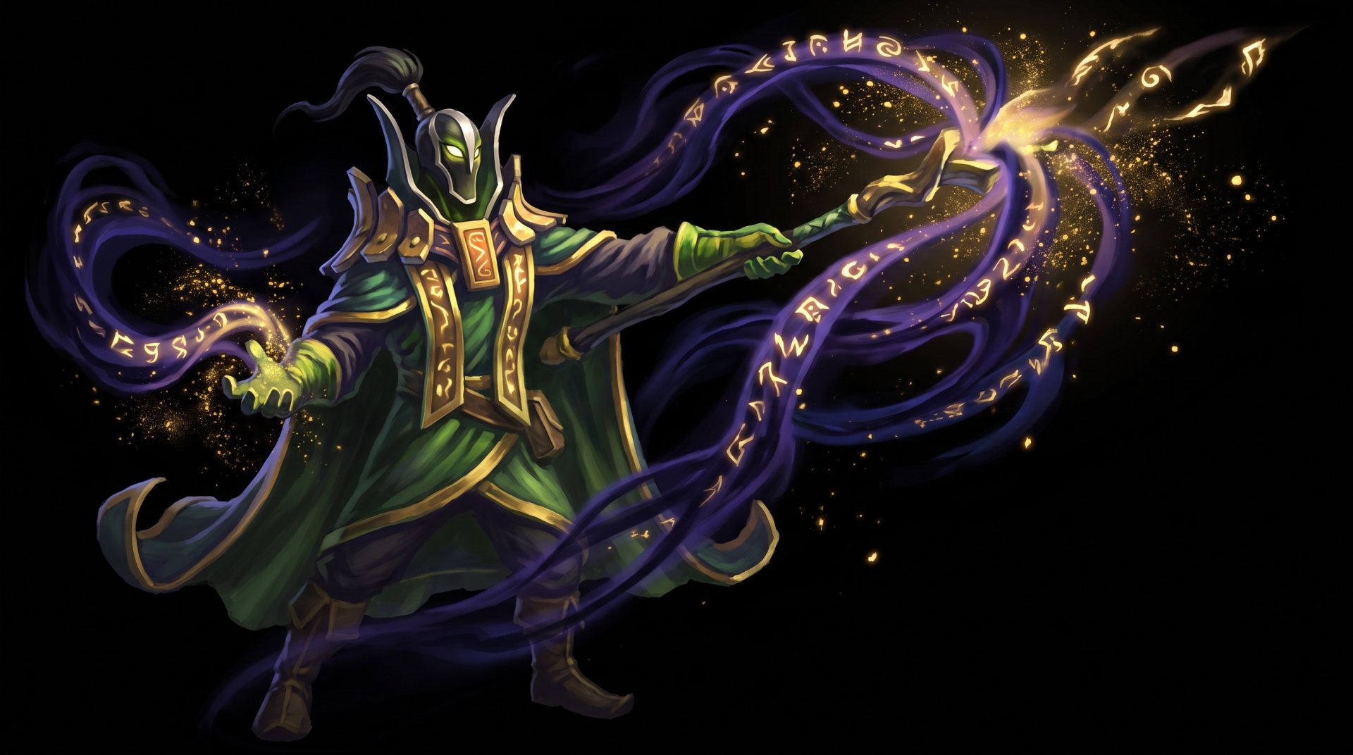 Rubick Grand Magus casting stolen spell with golden arcane energy in Dota 2