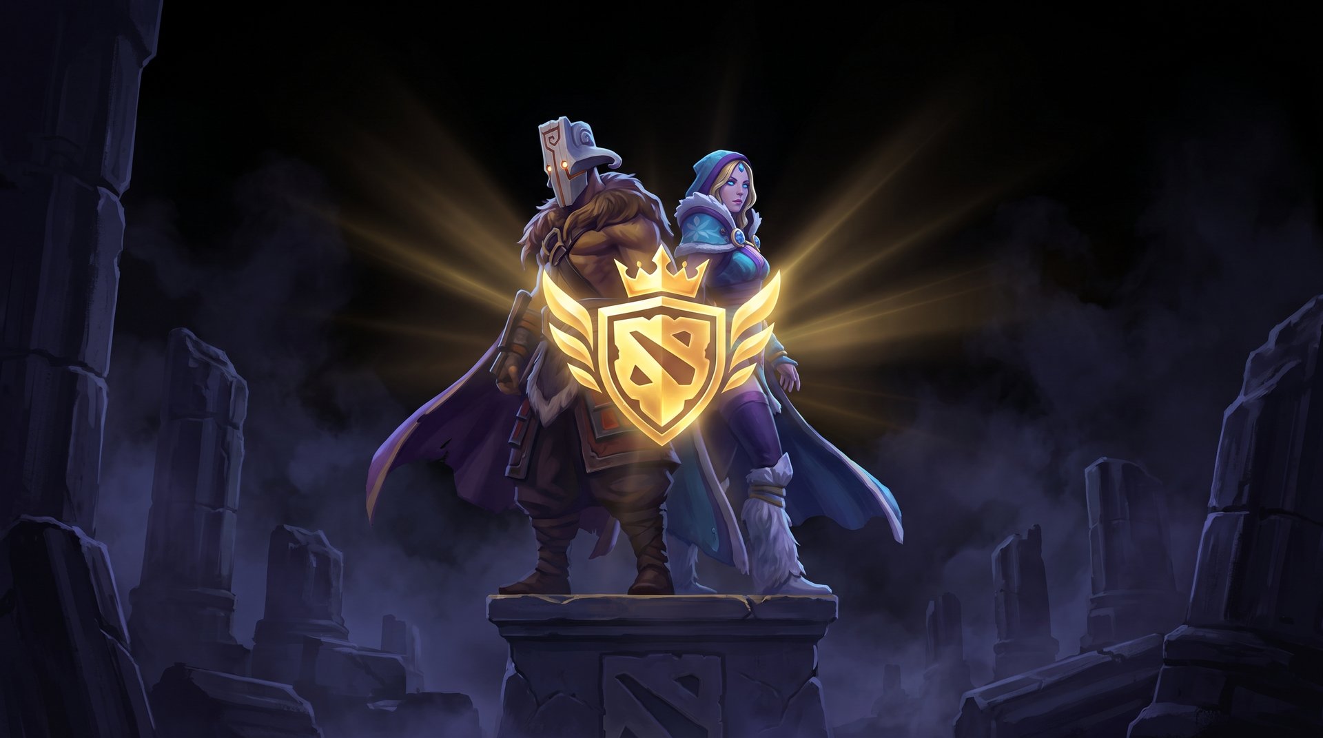 TeamSmurf Dota 2 MMR boost service -- two heroes in gold rank formation