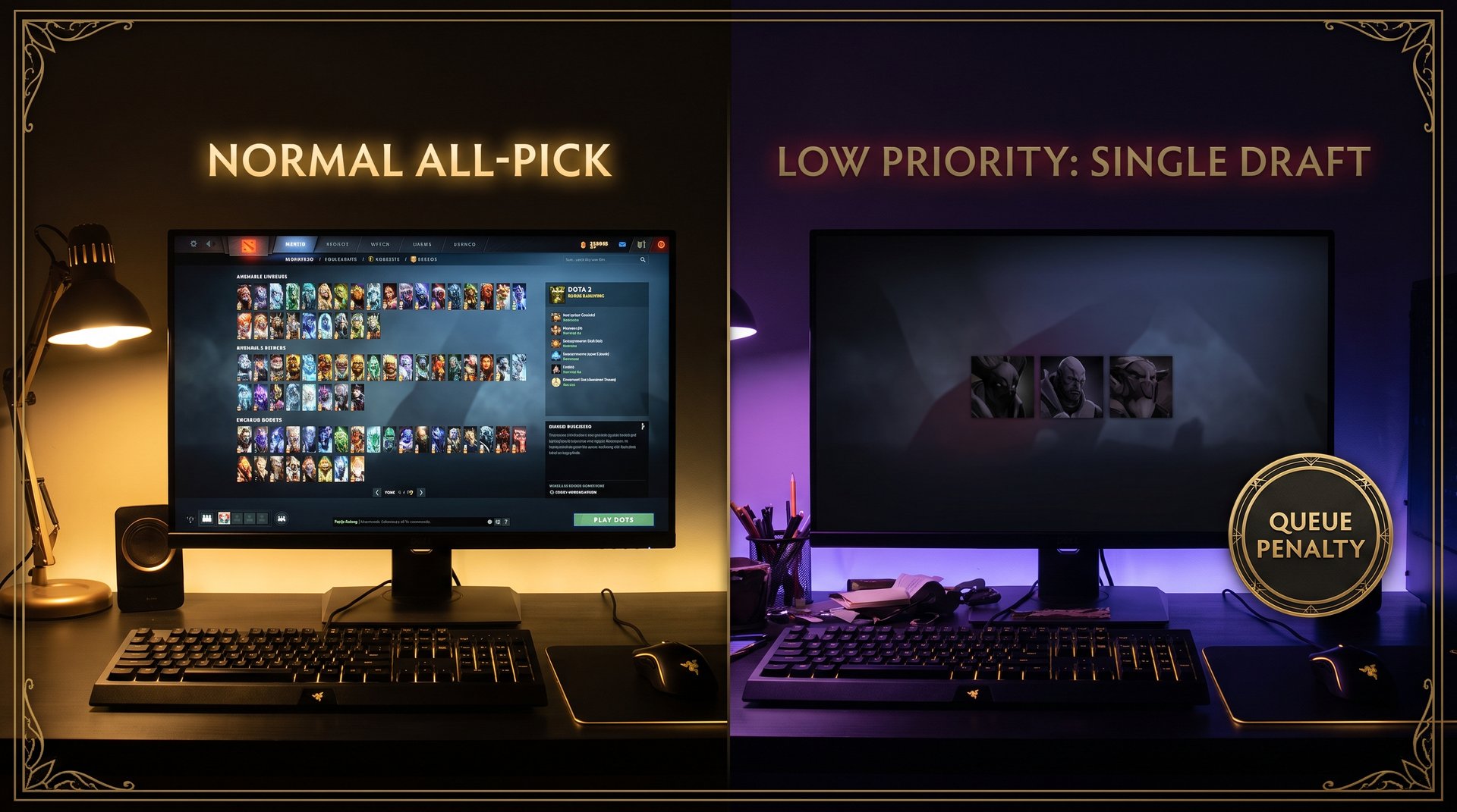Normal low priority vs single draft low priority comparison in Dota 2