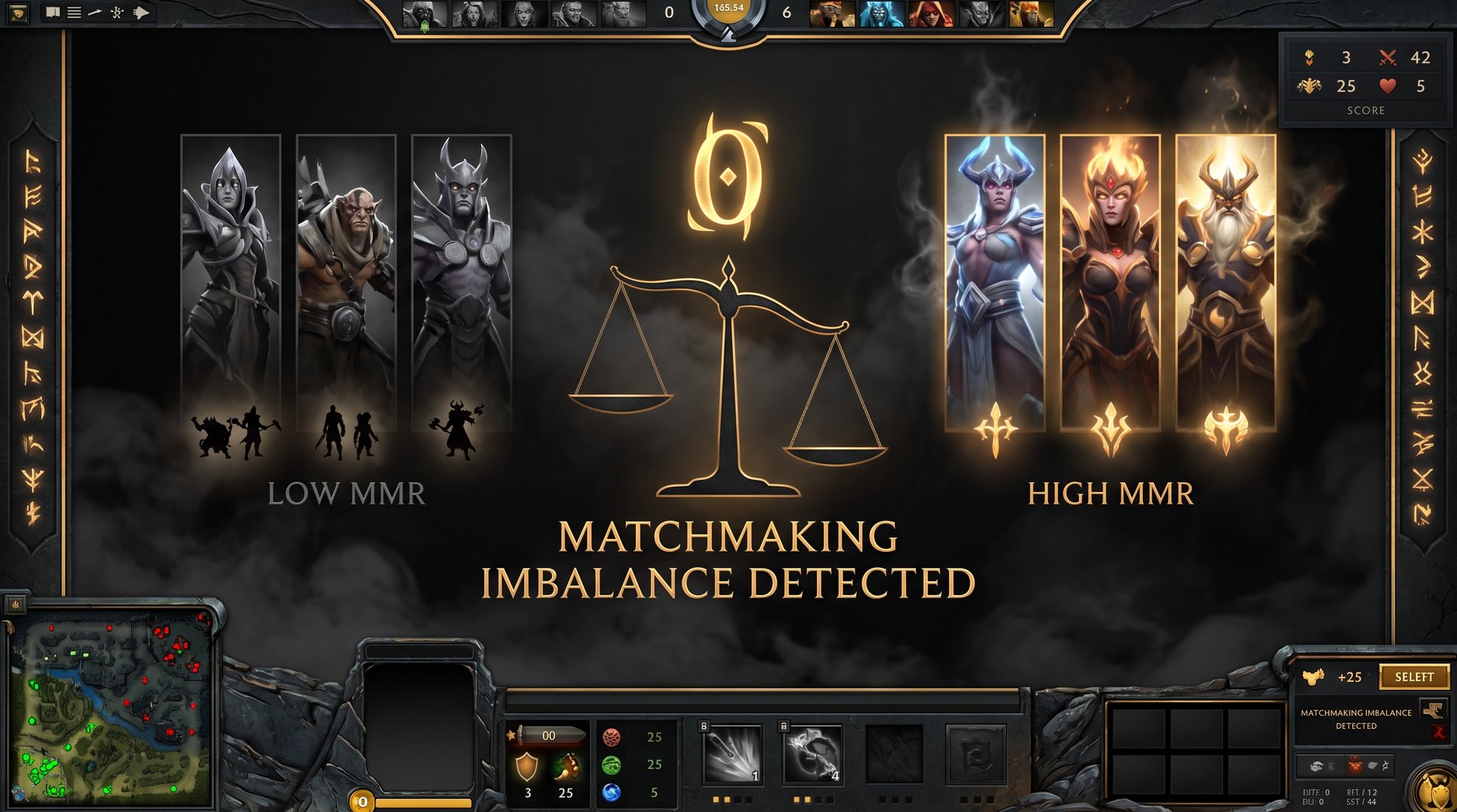Dota 2 no-stakes game with large MMR gap between teams resulting in zero MMR change