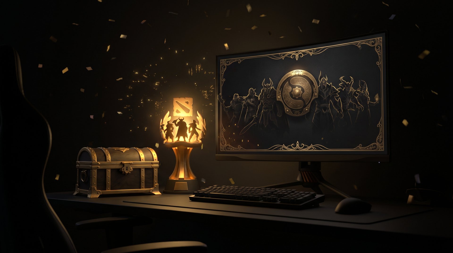 Dota 2 Battle Cup exclusive cosmetic rewards including trophy chest and loading screens earned by winning bracket rounds