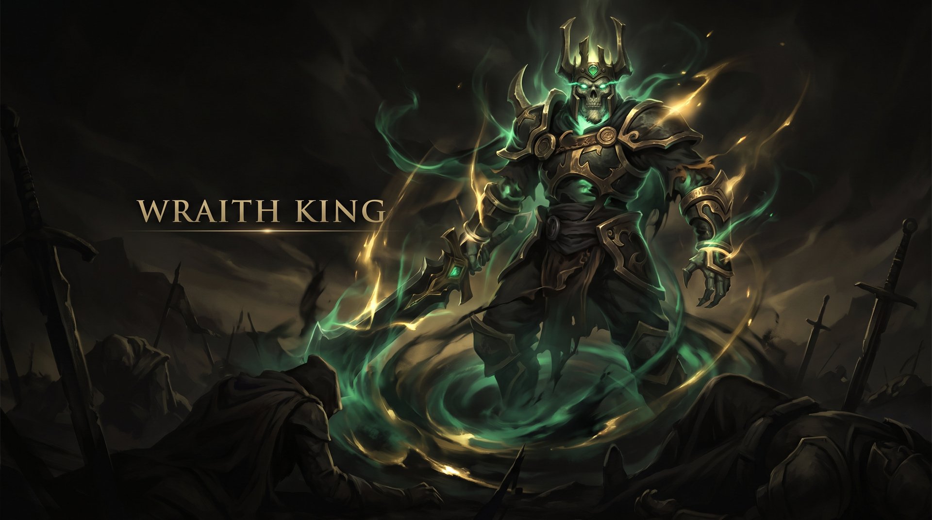 Wraith King Reincarnation in Dota 2 -- undead king rising with green spectral energy