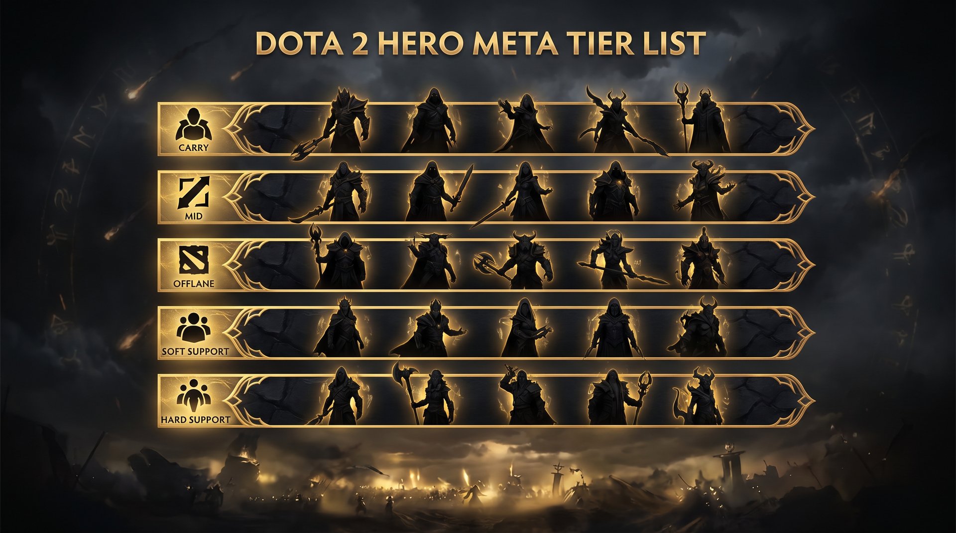 Dota 2 patch 7.41f meta overview -- top heroes by position, dark gaming artwork