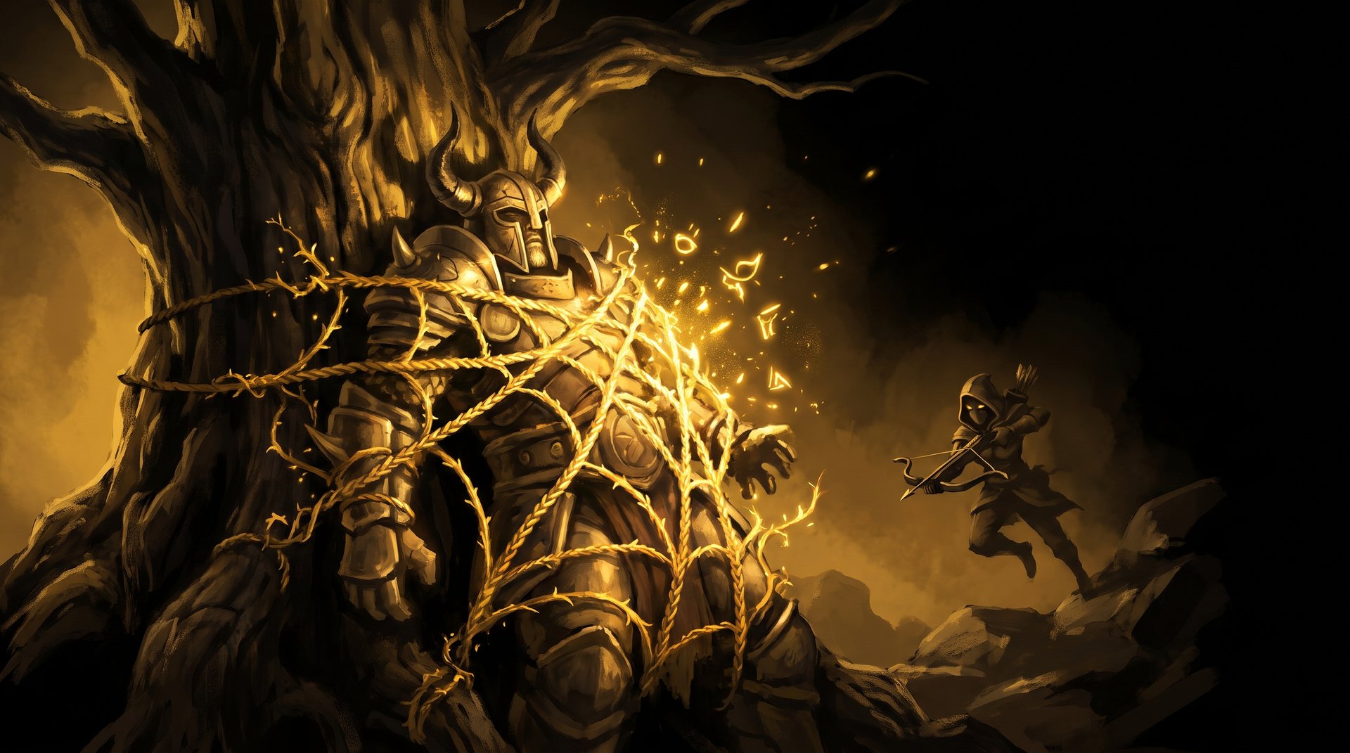 Hoodwink Bushwhack net trap pinning an armored enemy to a tree in Dota 2