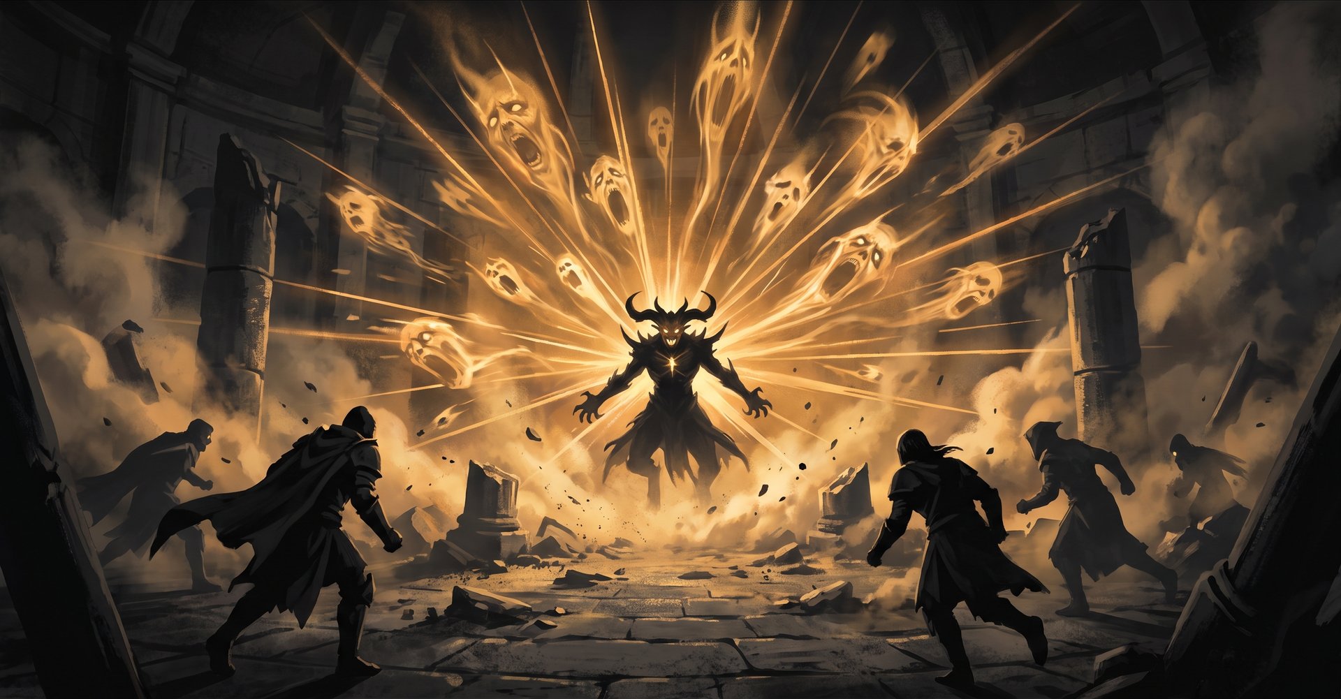 Requiem of Souls guide: golden soul lines bursting from Shadow Fiend as heroes flee