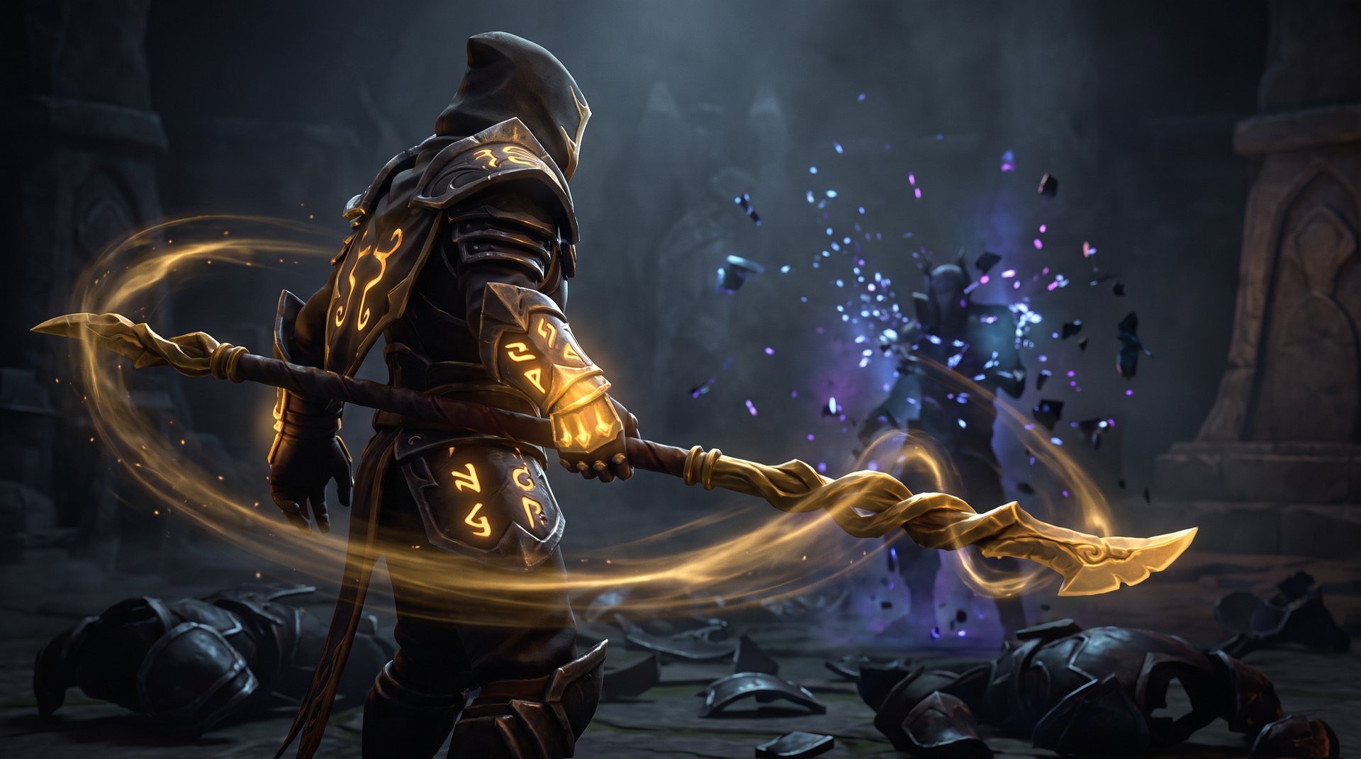 Dota 2 carry hero wielding Monkey King Bar to pierce enemy evasion