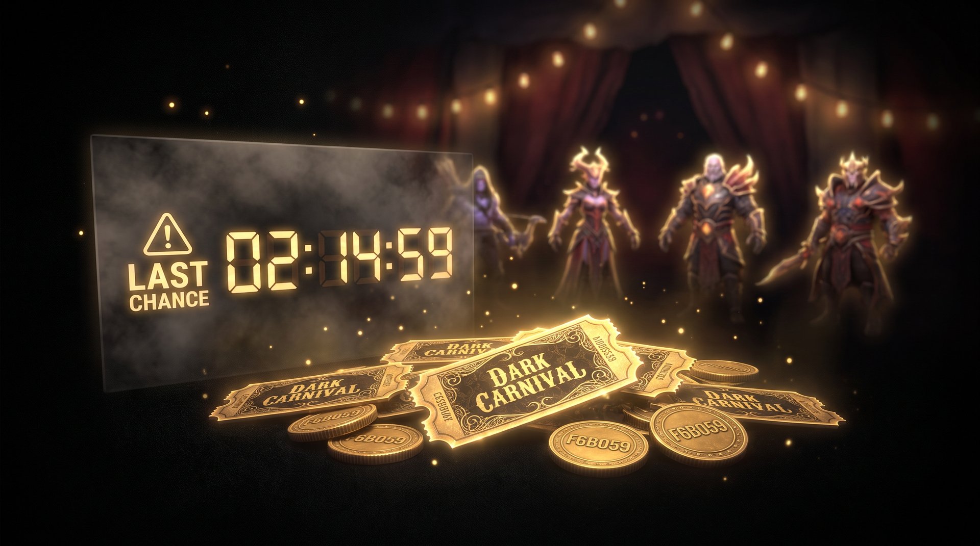 Dark Carnival tickets and gold coins for Candyworks exchange -- spend before October 20
