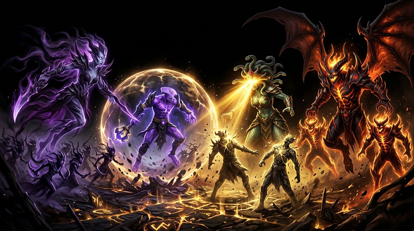 A-tier and B-tier late-game scaling heroes Dota 2 -- Outworld Destroyer Sanity Eclipse, Enigma Black Hole and Dark Seer Wall of Replica